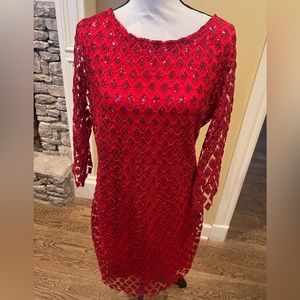 Chelsea & Violet red sequin diamond pattern overlay long sleeve mini dress sz XL